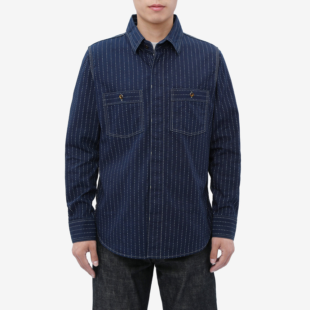 DALEE’S & CO. Signal Savvy Indigo Wabash Work Shirt – Model Front View