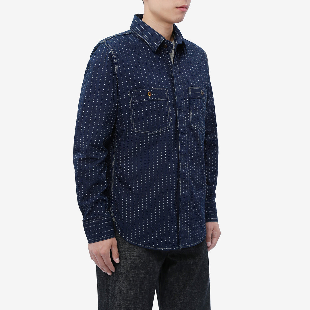 DALEE’S & CO. Signal Savvy Indigo Wabash Work Shirt – Model Angled View