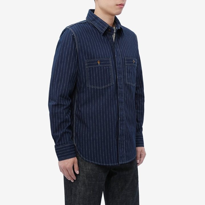 DALEE’S & CO. Signal Savvy Indigo Wabash Work Shirt – Model Angled View