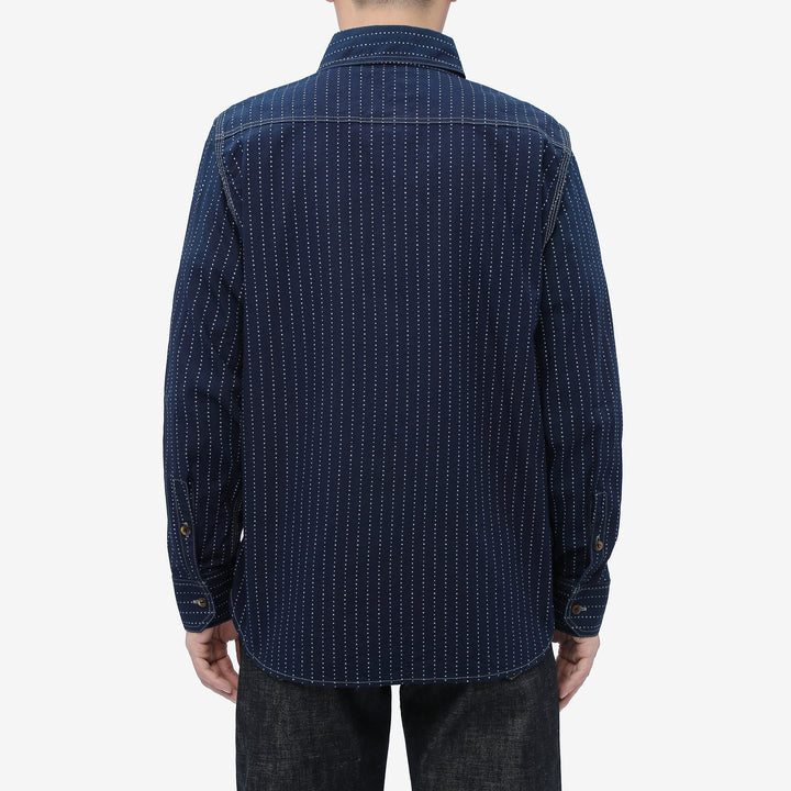 DALEE’S & CO. Signal Savvy Indigo Wabash Work Shirt – Model Back View
