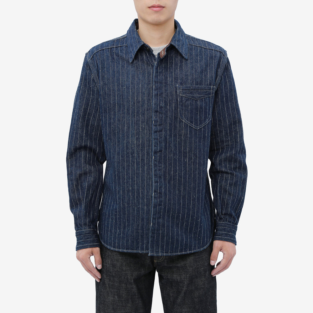 DELUXEWARE 7630A 12oz Selvedge Denim Flannel Shirt Indigo Model Front