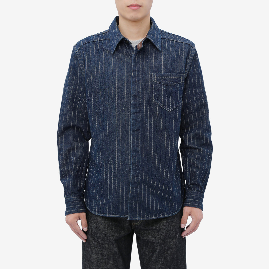 DELUXEWARE 7630A 12oz Selvedge Denim Flannel Shirt Indigo Model Front