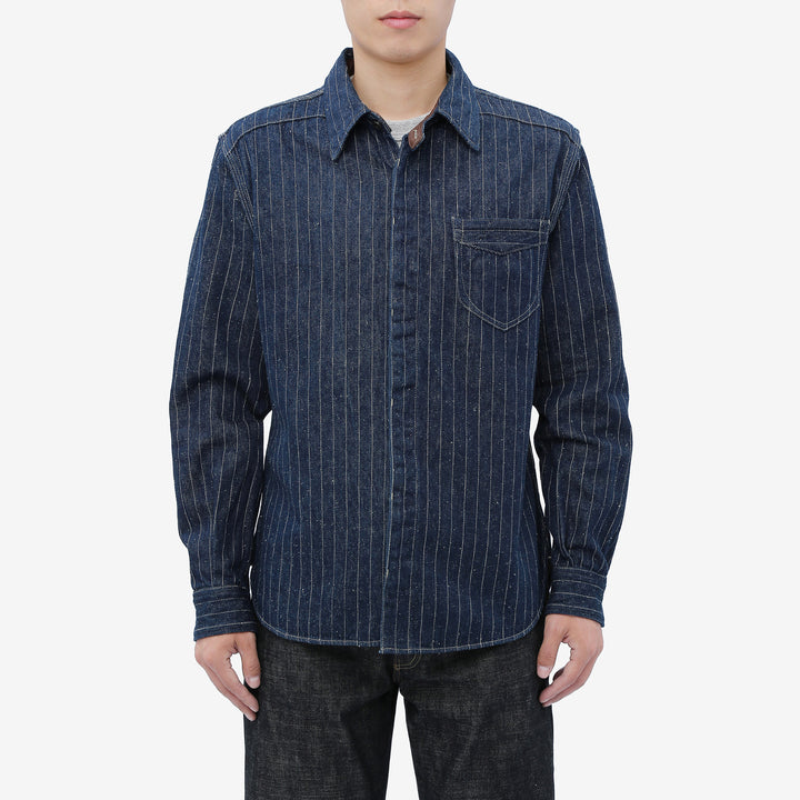 DELUXEWARE 7630A 12oz Selvedge Denim Flannel Shirt Indigo Model Front