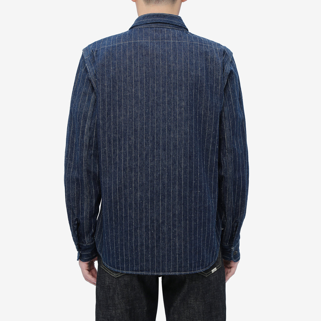 DELUXEWARE 7630A 12oz Selvedge Denim Flannel Shirt Indigo Model Back