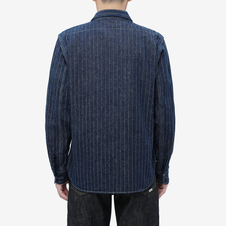 DELUXEWARE 7630A 12oz Selvedge Denim Flannel Shirt Indigo Model Back