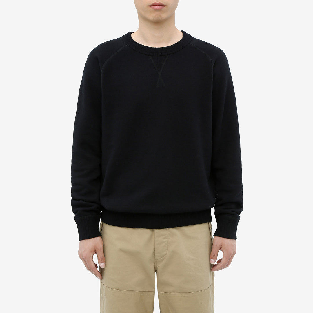 Pure Blue Japan 5409-IDBK Indigo Sweatshirt Black Overdye – Model Front View