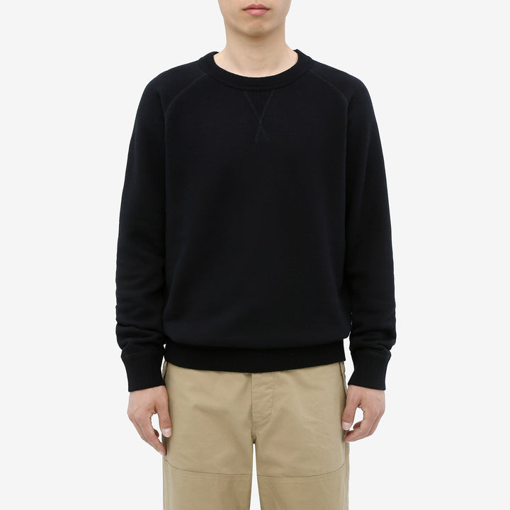 Pure Blue Japan 5409-IDBK Indigo Sweatshirt Black Overdye – Model Front View