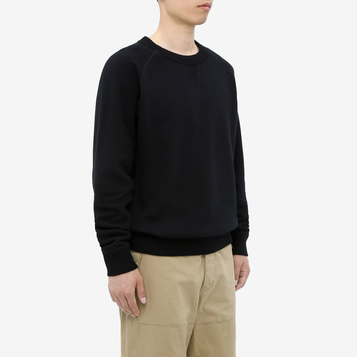 Pure Blue Japan 5409-IDBK Indigo Sweatshirt Black Overdye – Model Front Three-Quarter View
