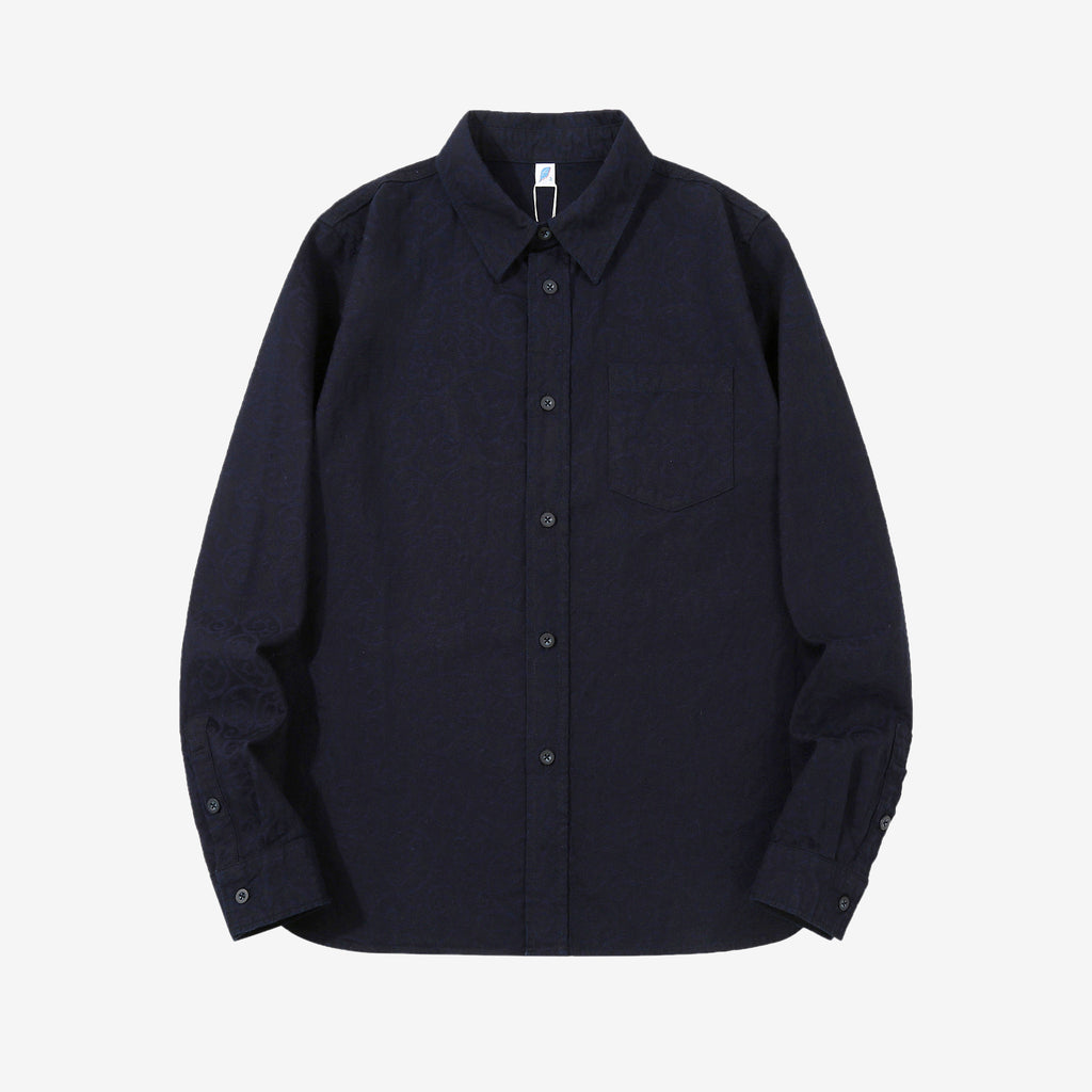 Pure Blue Japan 2226-1 Indigo Arabesque Jacquard Shirt – Front View