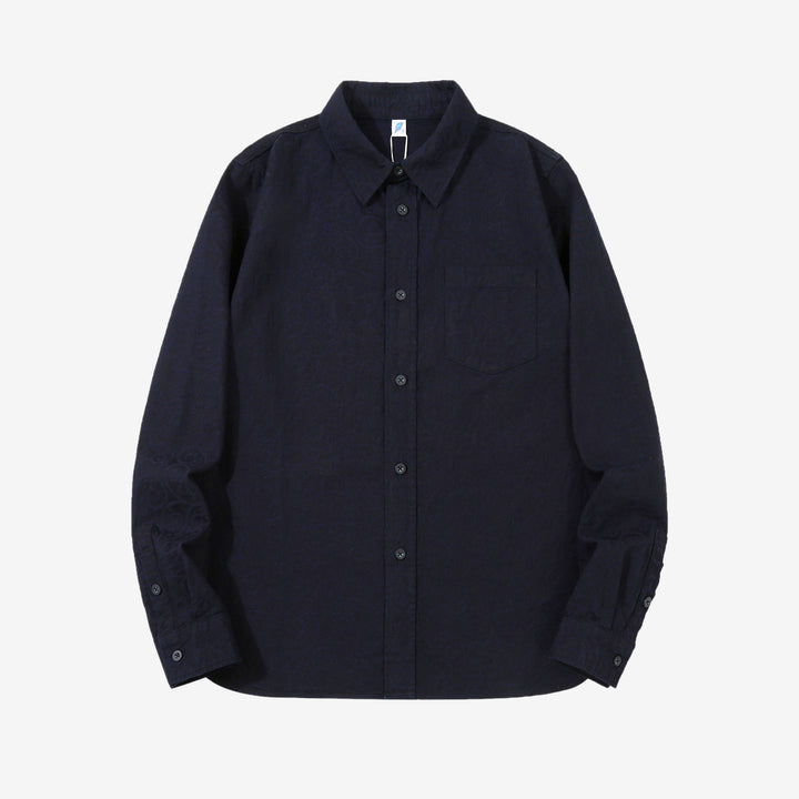 Pure Blue Japan 2226-1 Indigo Arabesque Jacquard Shirt – Front View