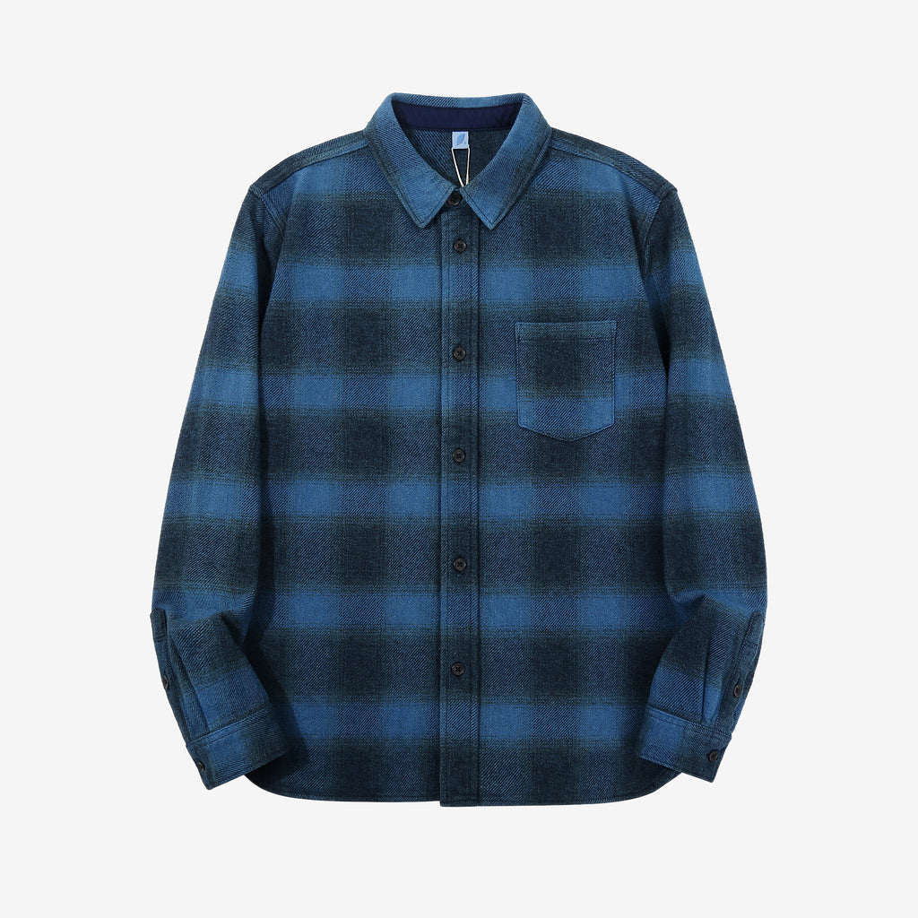 Pure Blue Japan 2235-BE Indigo Overdyed Cotton Tweed Check Shirt – Front View