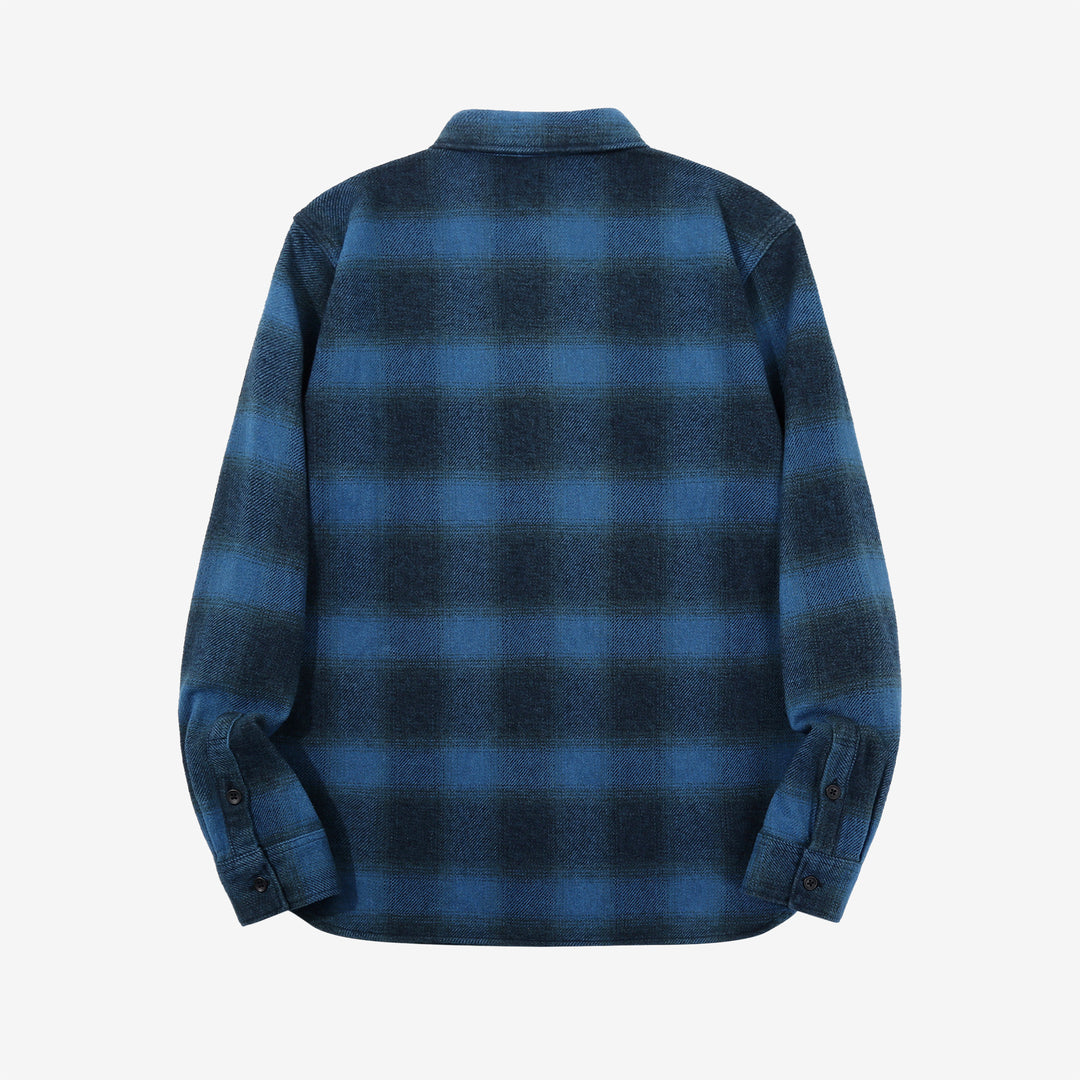 Pure Blue Japan 2235-BE Indigo Overdyed Cotton Tweed Check Shirt – Back View