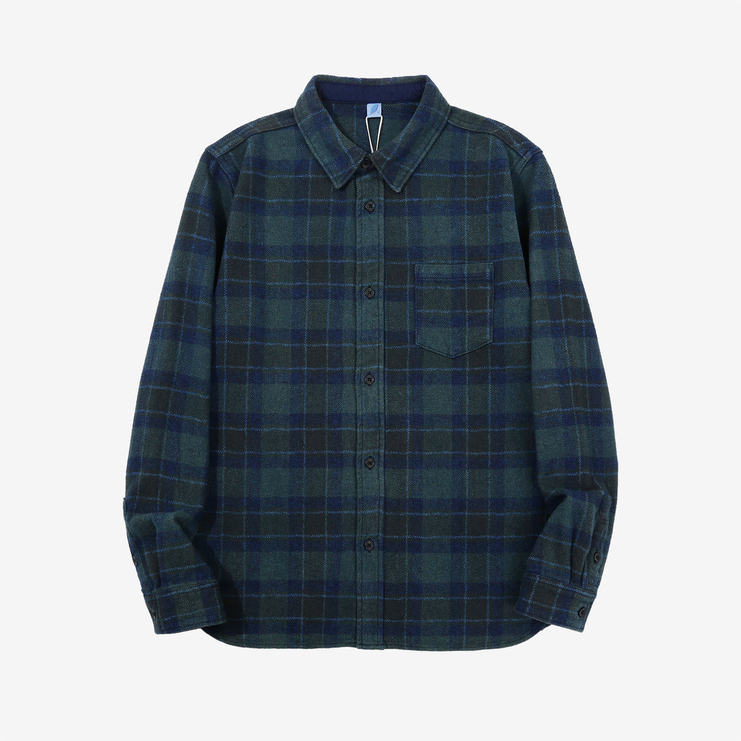 Pure Blue Japan 2235-BR Cotton Tweed Check Indigo Overdyed Shirt - Front View