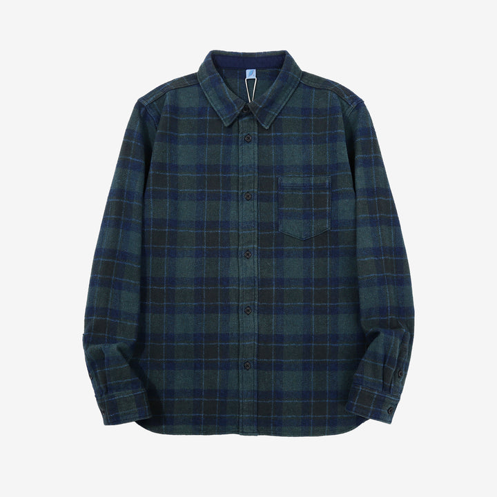 Pure Blue Japan 2235-BR Cotton Tweed Check Indigo Overdyed Shirt - Front View