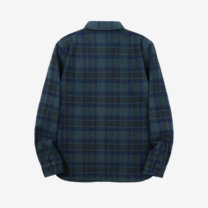 Pure Blue Japan 2235-BR Cotton Tweed Check Indigo Overdyed Shirt - Back View