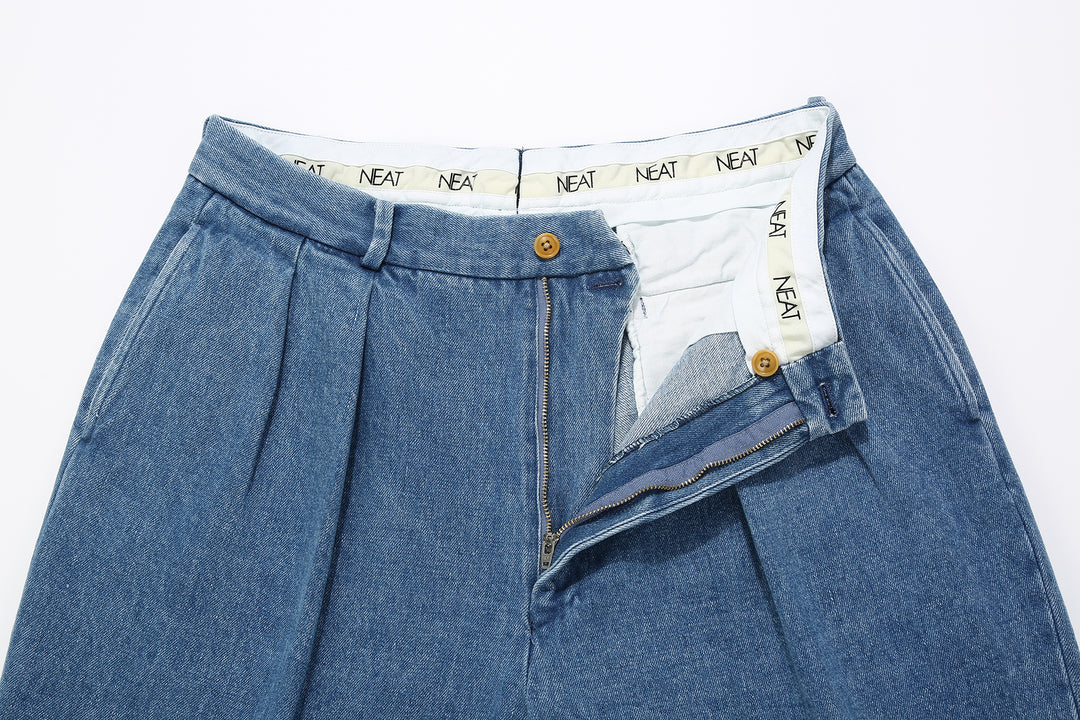 NEAT Sea Island cotton denim chinos vintage washed wide trousers Japan detail