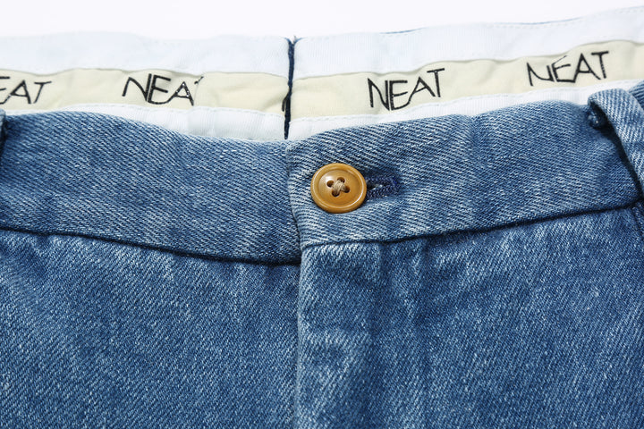 NEAT Sea Island cotton denim chinos vintage washed wide trousers Japan button