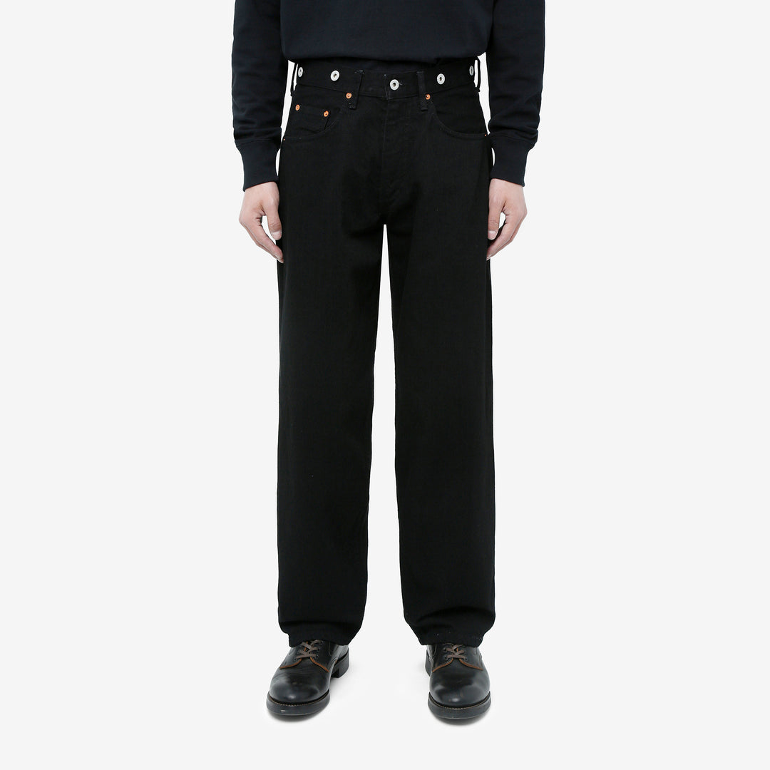 Moto Motor New Vintage 12oz selvedge denim old baggy fit black x black Japanese denim jeans wear image front
