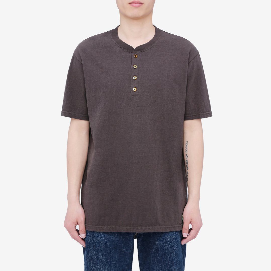 Dalee’s & Co. Spinner 1920s 4-button henley loopwheel T-shirt made in Wakayama Japan brown