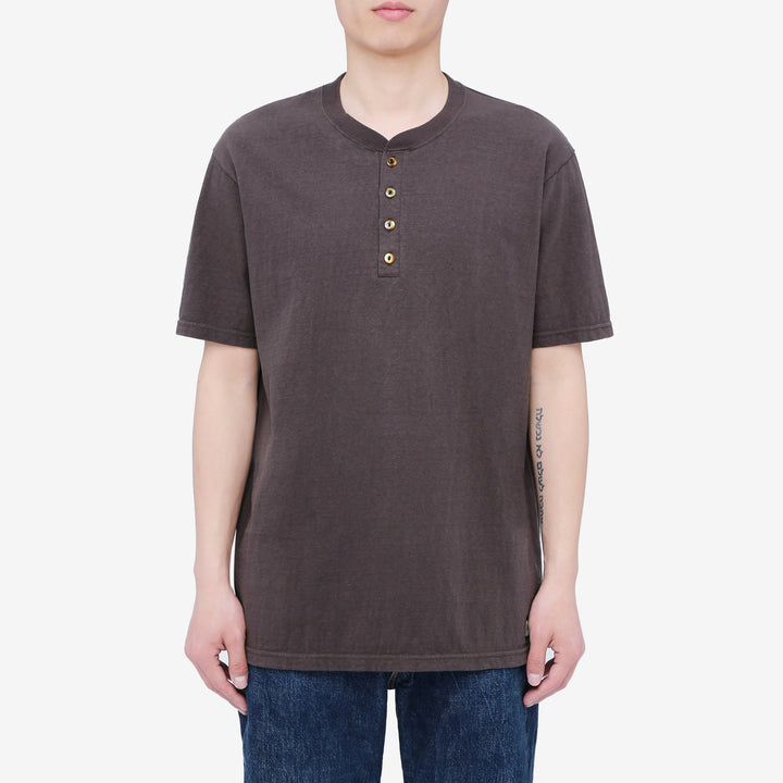Dalee’s & Co. Spinner 1920s 4-button henley loopwheel T-shirt made in Wakayama Japan brown