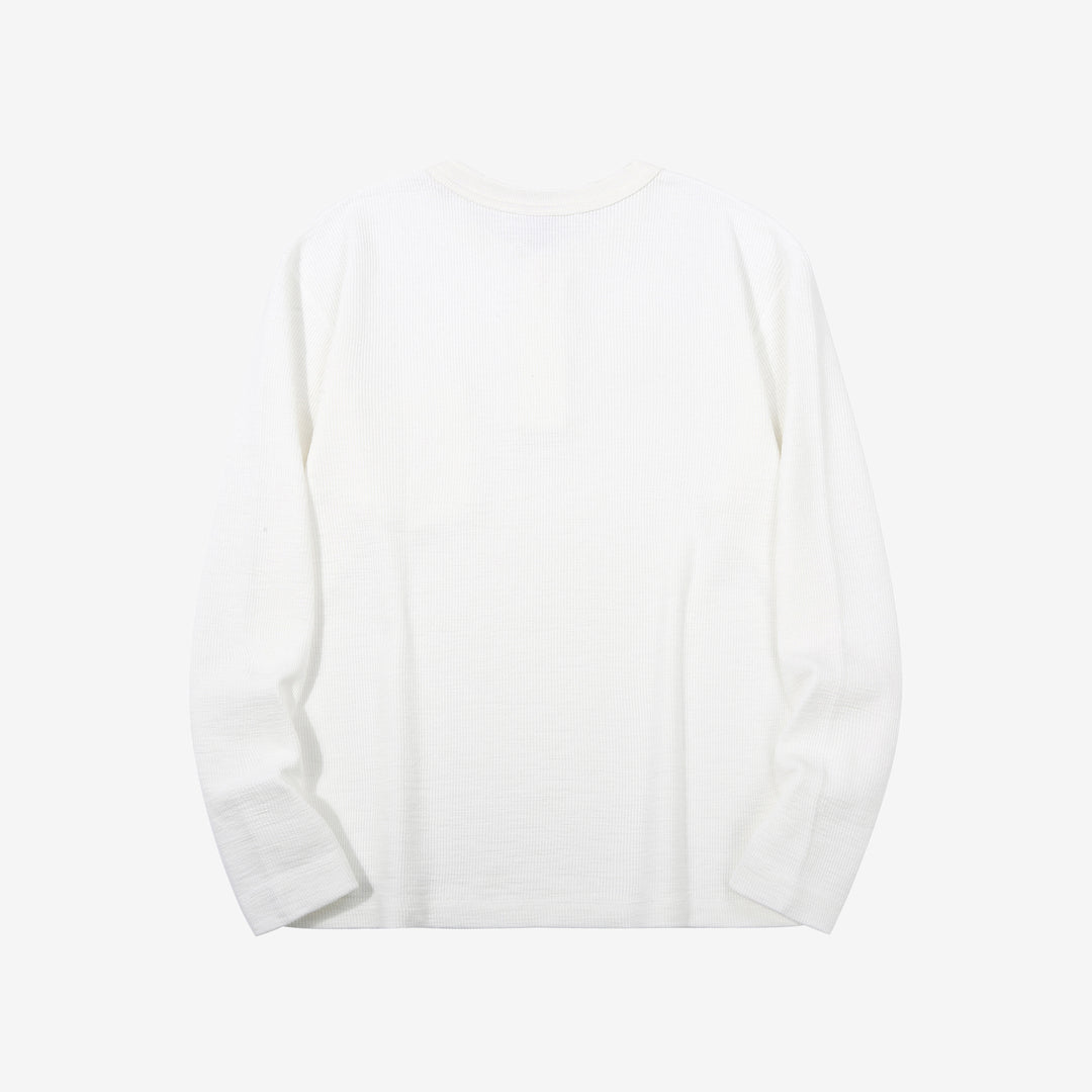 UES 662531 single rib knit long sleeve henley neck T-shirt made in Japan slub cotton white back