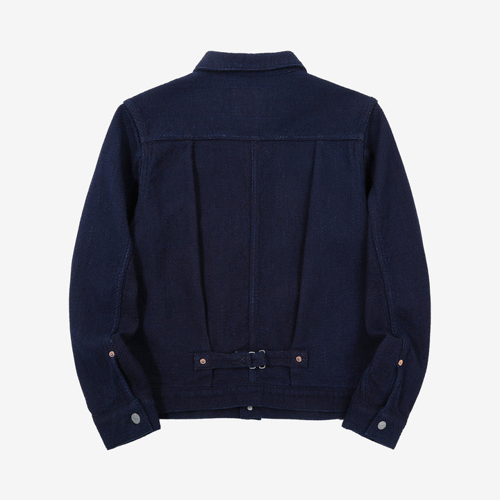 Omoto Denim 3121 indigo sashiko Type 1 jacket Japanese handmade fabric back