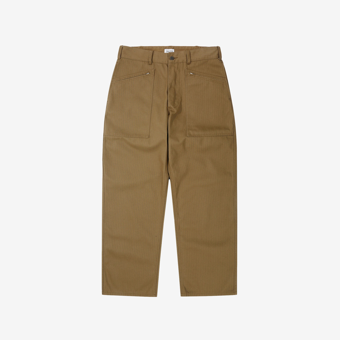 WASEW WSW-25A-011 herringbone twill mechanical pants coyote made in Japan straight fit work pants front view