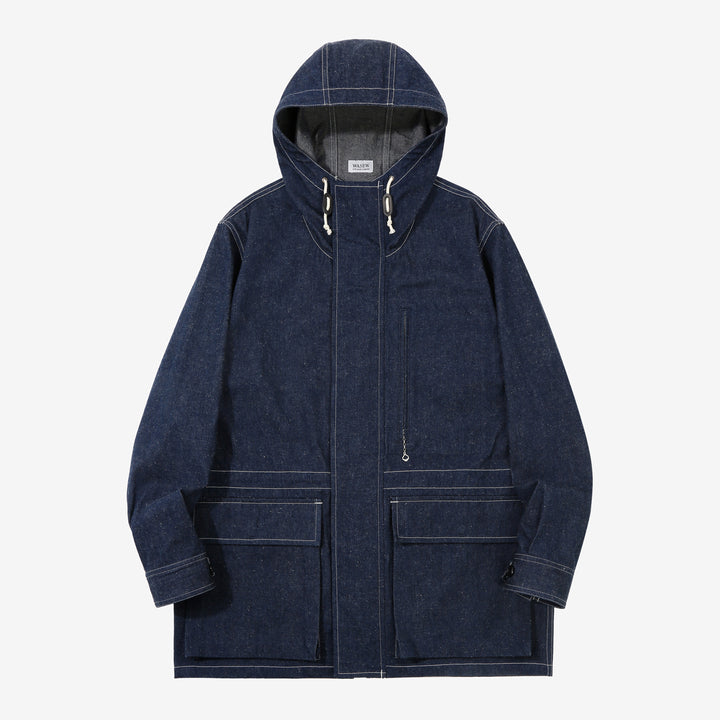 WASEW WSW-25S-001 10oz jelt denim mountain parka hooded jacket made in Japan lightweight denim outerwear front full view