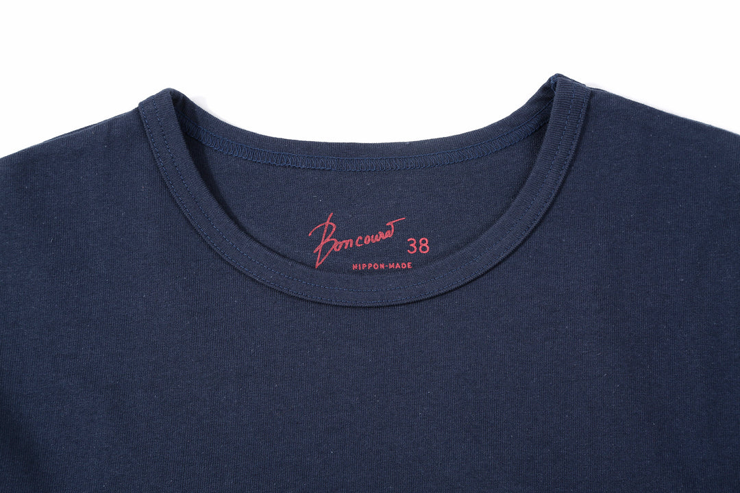 Boncoura High Density Heavyweight Pocket T-Shirt Made in Japan Collar Navy
