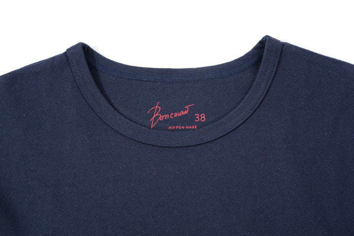 Boncoura High Density Heavyweight Pocket T-Shirt Made in Japan Collar Navy