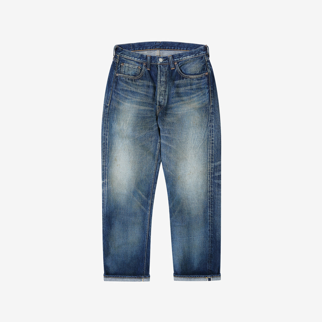 Fullcount 0105 Badass selvedge denim used wash wide straight jeans Japan exclusive front