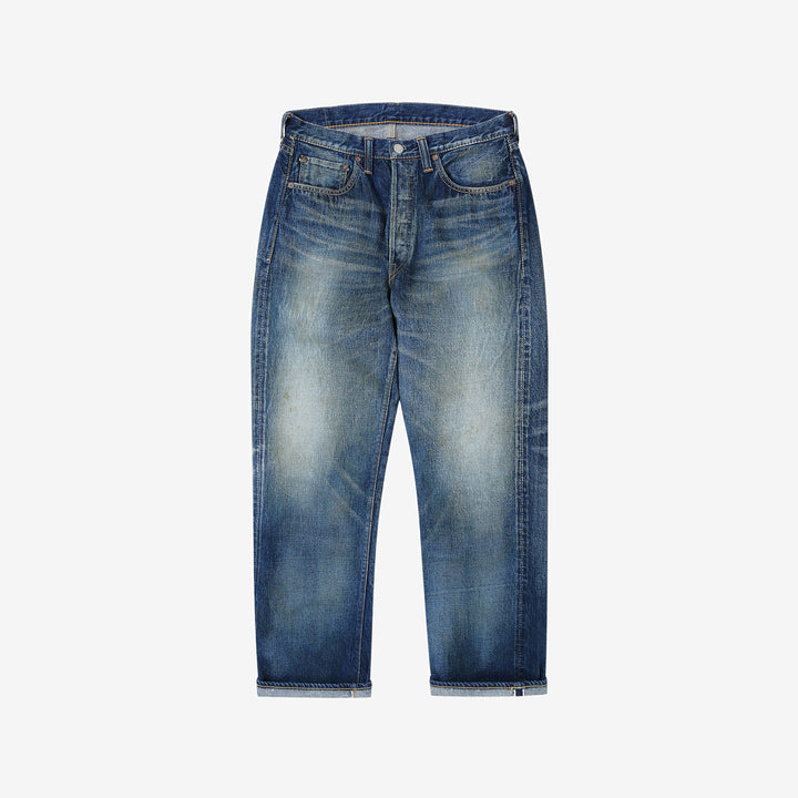 Fullcount 0105 Badass selvedge denim used wash wide straight jeans Japan exclusive front