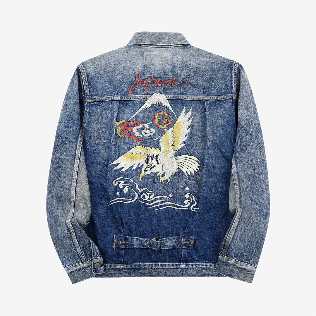 Fullcount 2107E More Than Real type 1 selvedge denim jacket souvenir embroidery Japan back