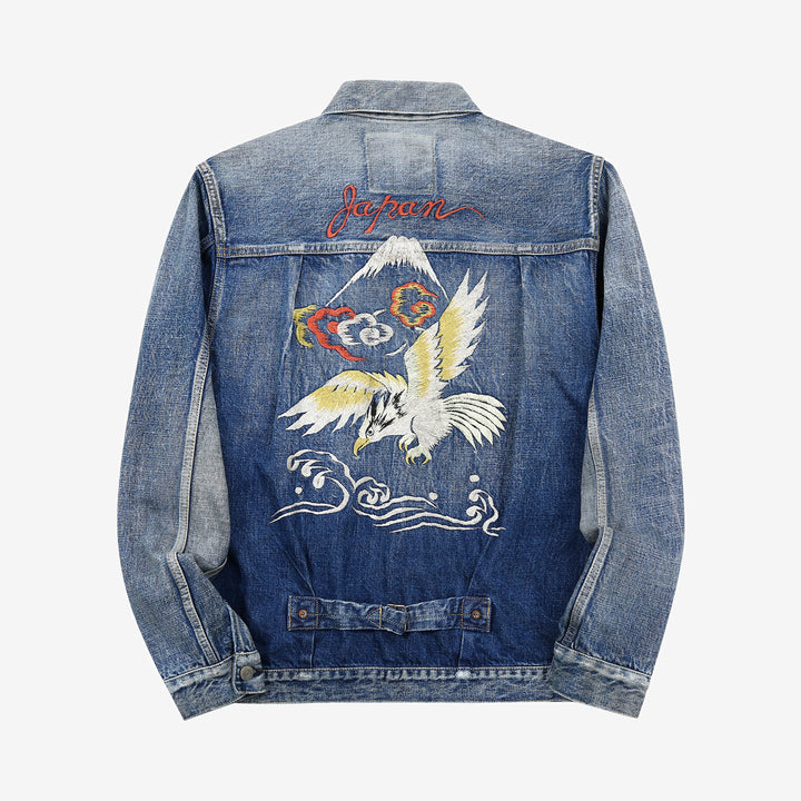 Fullcount 2107E More Than Real type 1 selvedge denim jacket souvenir embroidery Japan back