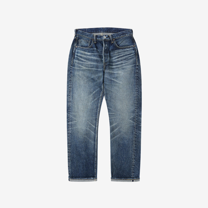 Fullcount 0105 selvedge denim used wash wide straight jeans Japan front