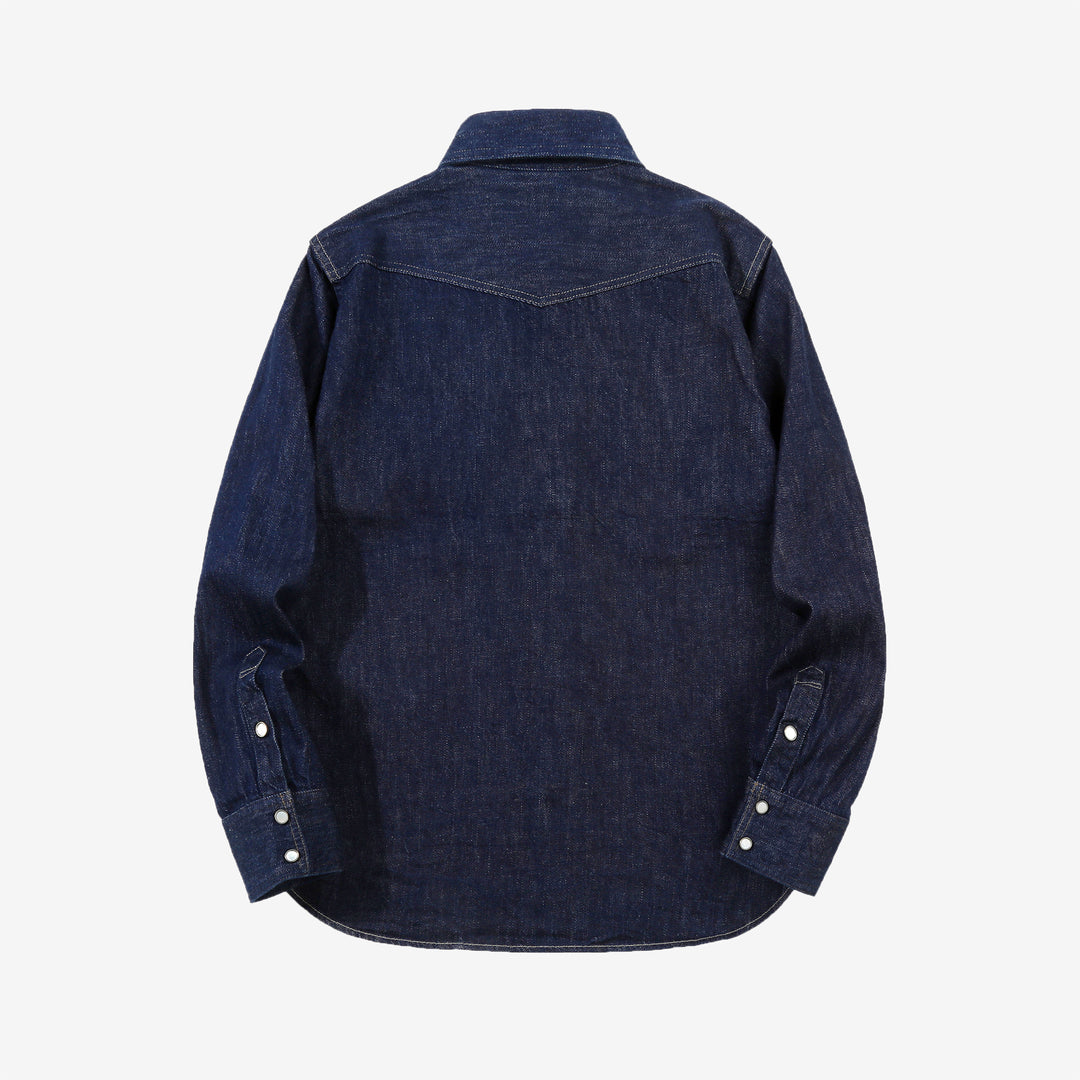 Deluxeware 7600 Wildman 10oz selvedge denim western shirt indigo back view