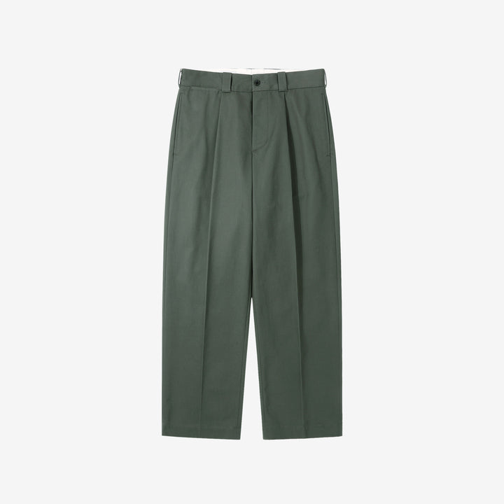 WASEW WSW-25A-010 Vat-Dyed Chino One-Tuck Trousers in wide straight fit, made in Japan front view