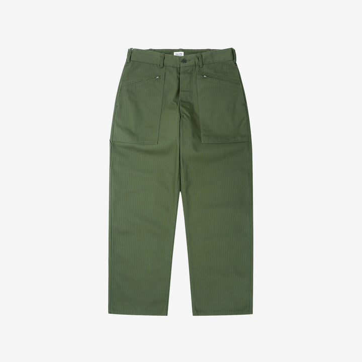 WASEW WSW-25A-011 herringbone twill mechanic pants sage green made in Japan straight fit work pants front view