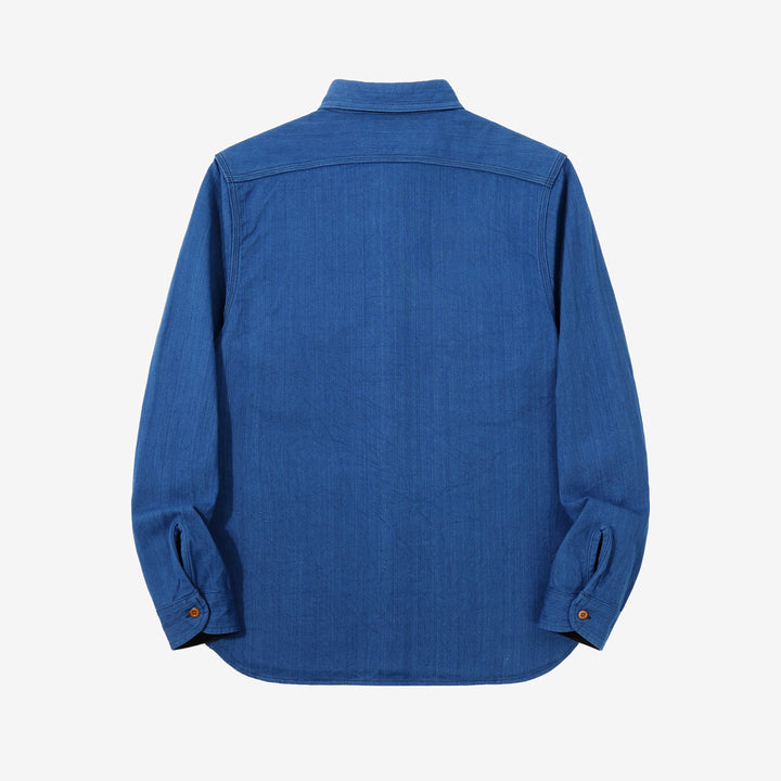 Samurai Jeans SSS25-AHBW Asagi natural indigo herringbone work shirt back view