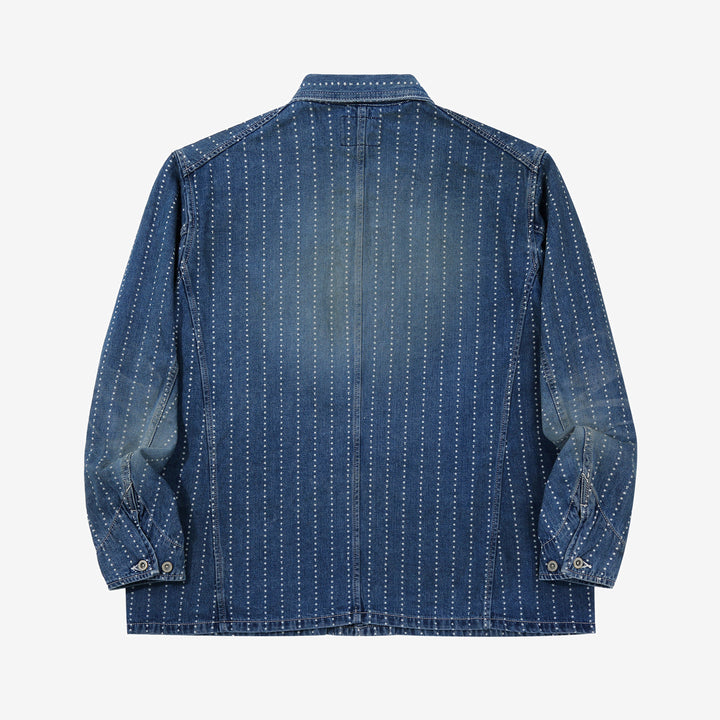 Fullcount 2051HW indigo wabash chore jacket used wash workwear denim jacket Japan back