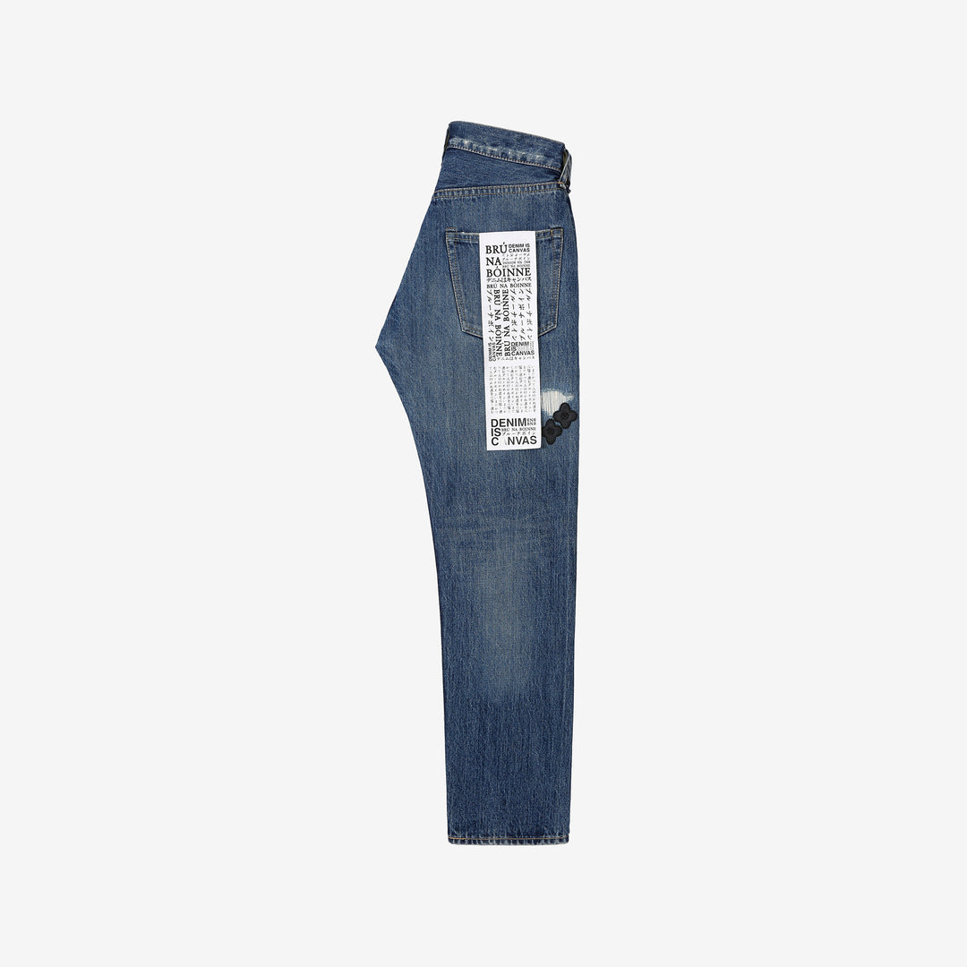 Brú na Bóinne 7772A 13.5oz Selvedge Denim - Midnight Flowers Vintage Wash Front View