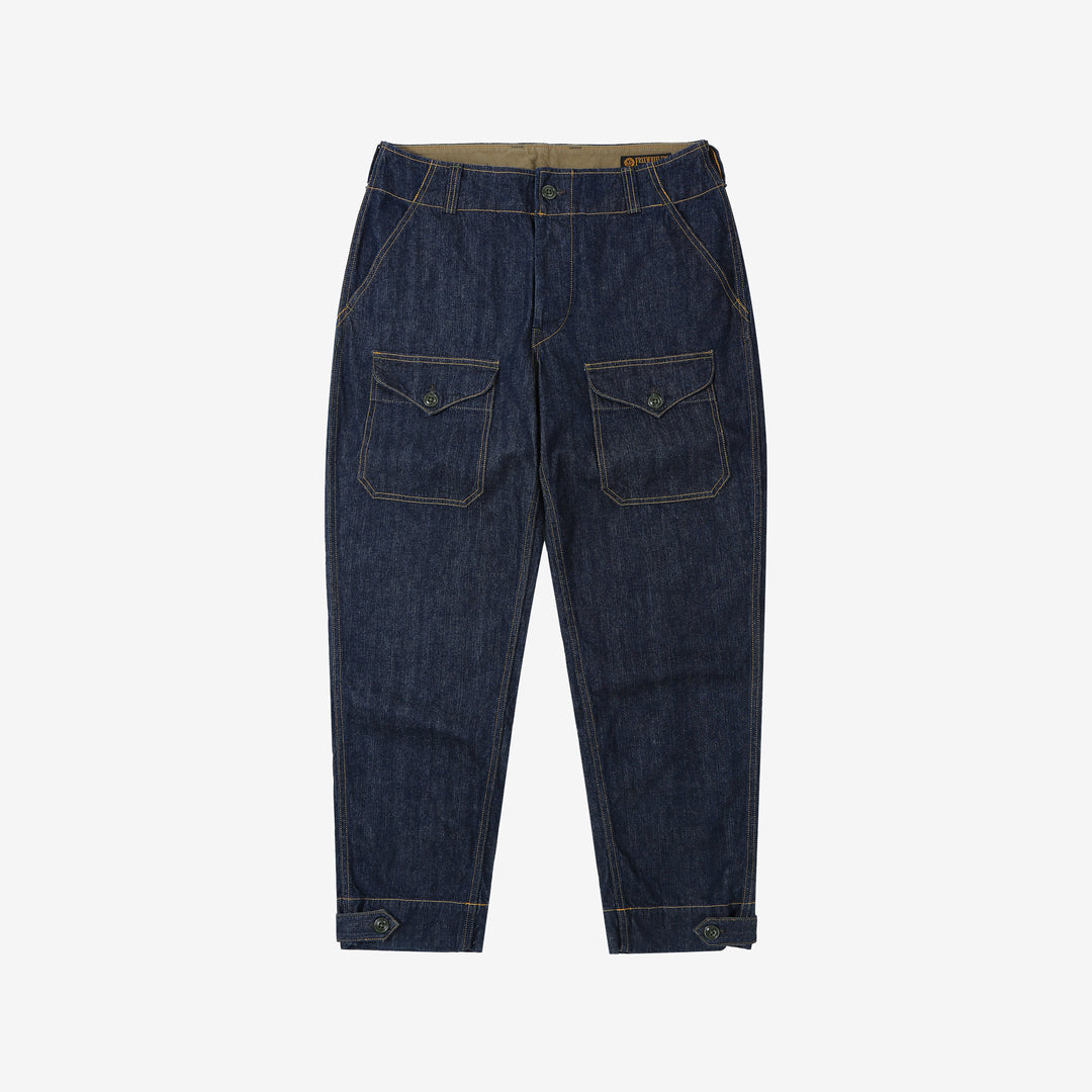 Freewheelers S-8 Aviators trousers 10.5oz indigo denim military flight pants tapered fit Japan front