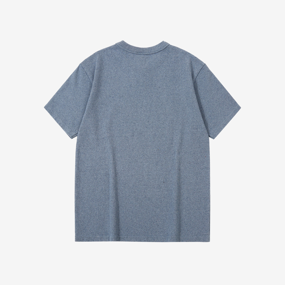 UES recycled denim short sleeve T-shirt made in Japan indigo heather blue back view