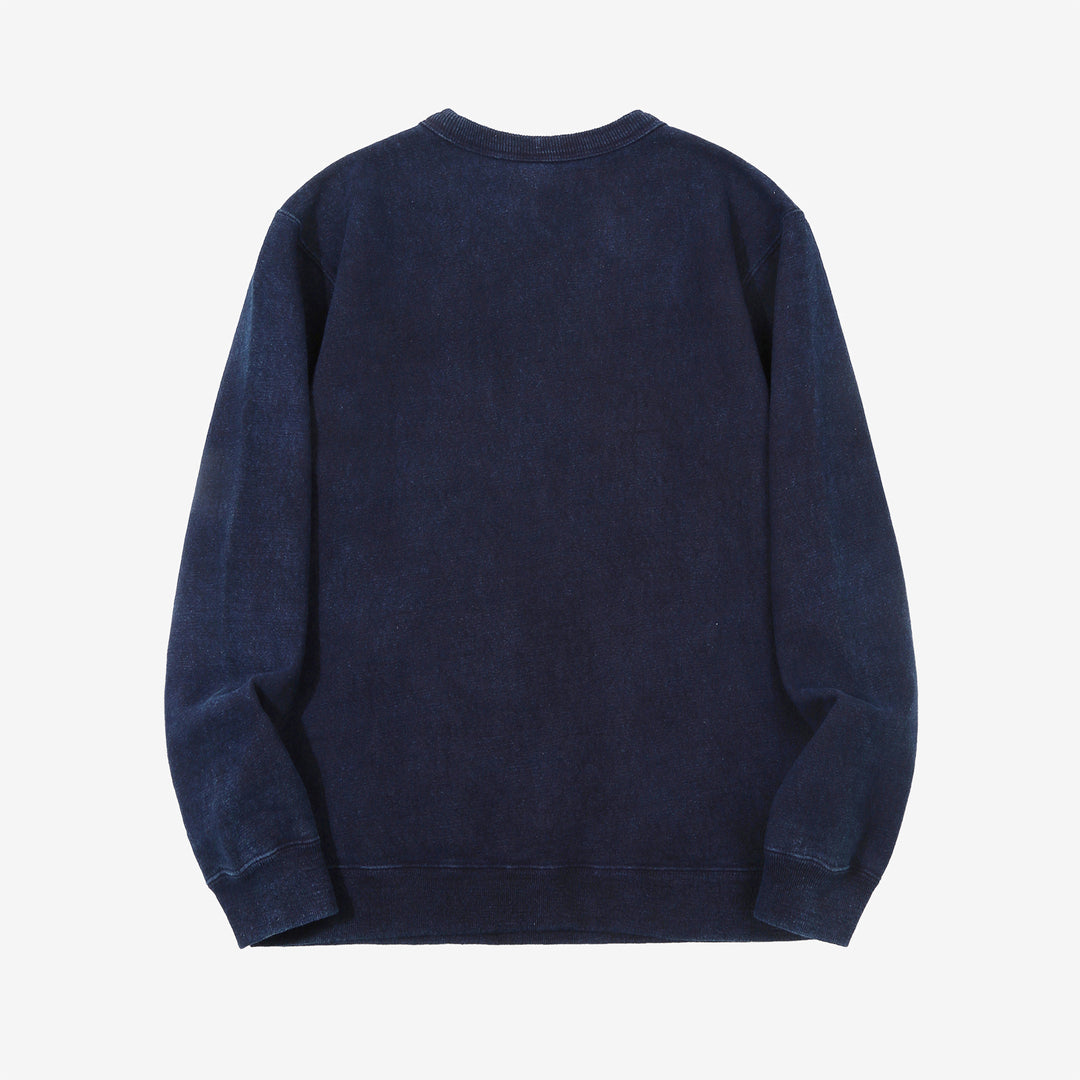 UES 742451 indigo loopwheel crewneck sweatshirt with pocket made in Japan slub cotton back view