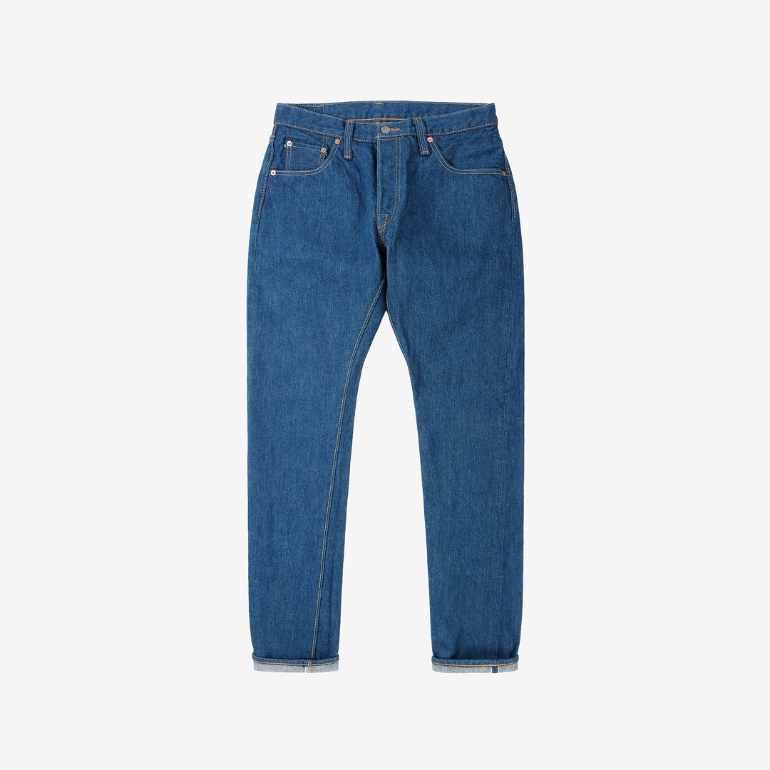 Pure Blue Japan greencast indigo selvedge denim relaxed tapered jeans Japan front