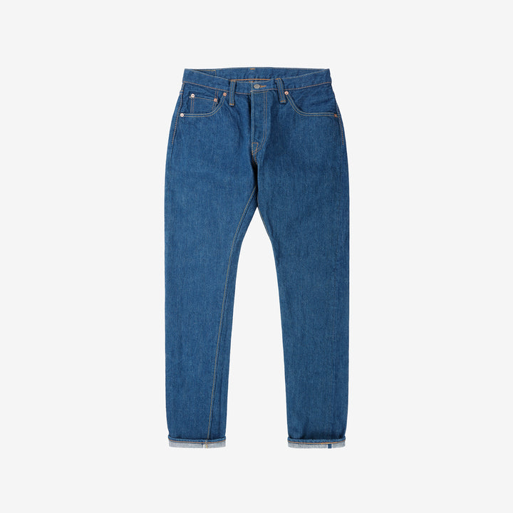 Pure Blue Japan greencast indigo selvedge denim relaxed tapered jeans Japan front