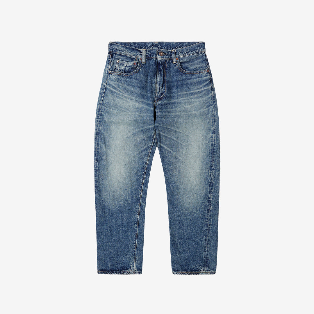 Warehouse 1105 2nd hand selvedge denim jeans vintage wash light indigo tapered fit made in Japan front view
