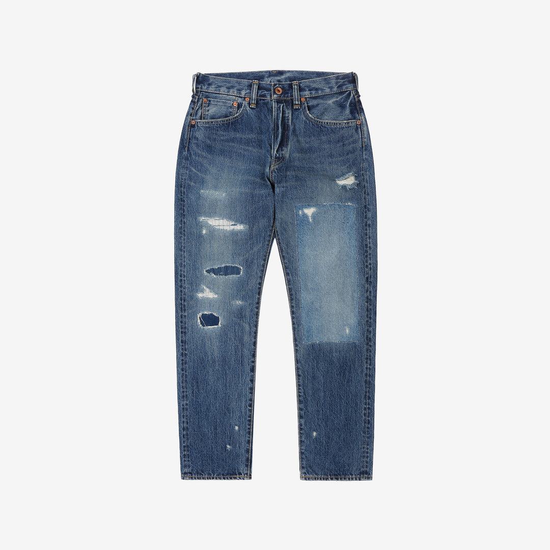 Brú na Bóinne 7776A 13.5oz Selvedge Denim - Patchwork Vintage Wash Made in Japan Front View
