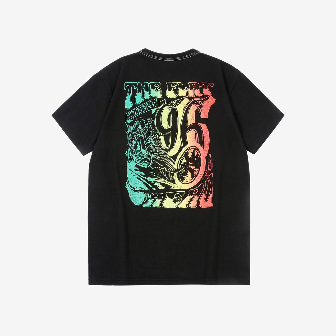 The Flat Head FN-THC-053 chopper gradation print T-shirt black back view