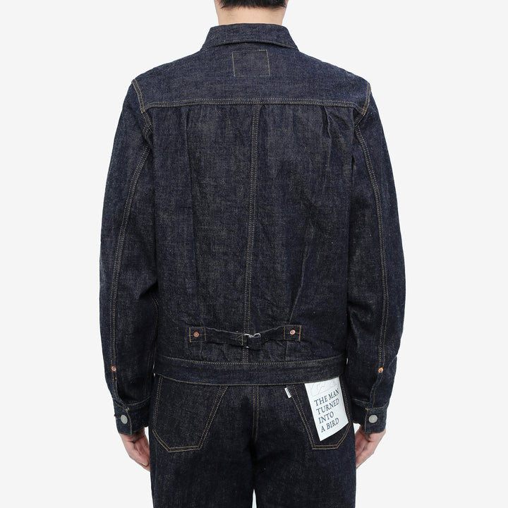 Omoto Denim 3115 13.5oz selvedge Type 1 denim jacket made in Japan wear image back